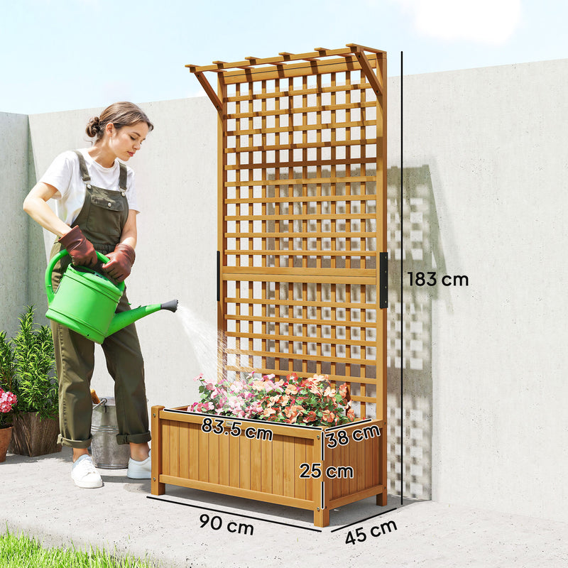 Wooden Raised Garden Planter with Trellis for Climbing Plants and Vegetables Yellow Outsunny