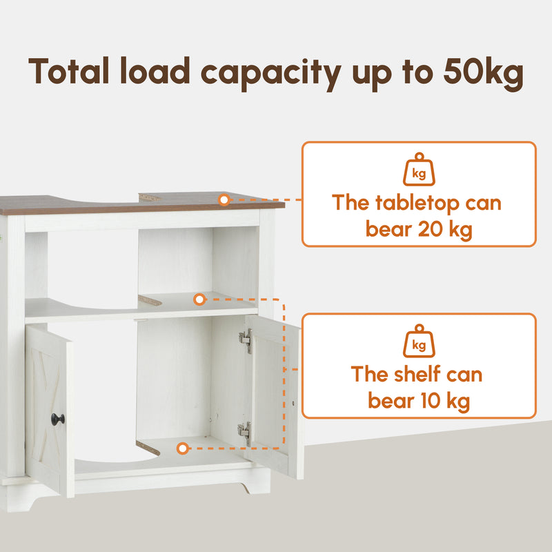 Under Sink Bathroom Cabinet with Double Doors and Open Shelf for Extra Storage White Brown AOSOM