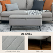 Linen Look Storage Ottoman Bench With Padded Seat And Hidden Compartment Light Grey