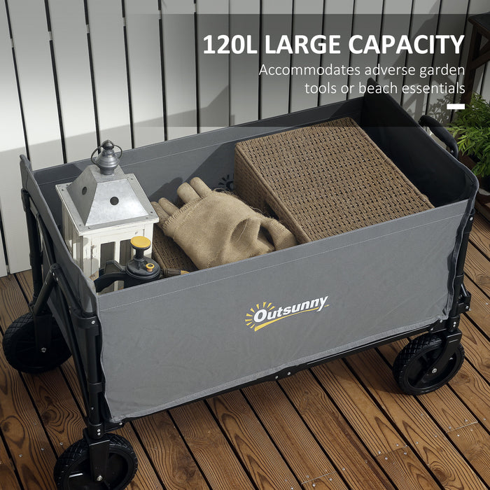 120L Folding Garden Trolley Cart with Wheels and Adjustable Handle for Camping and Beach by Outsunny