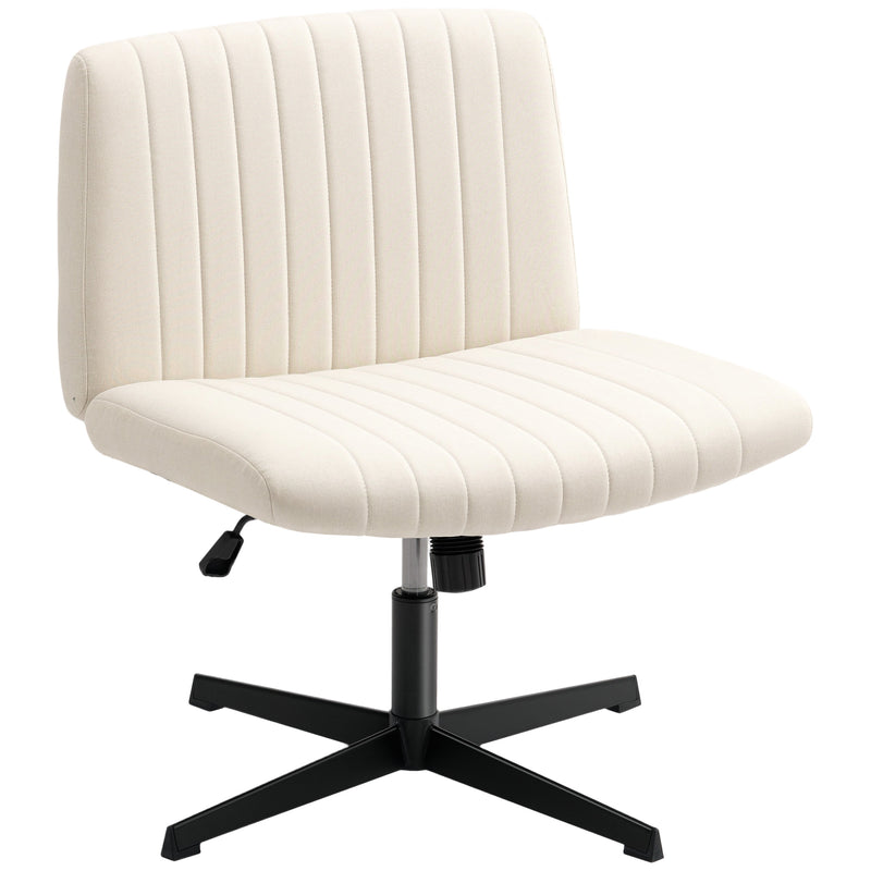Armless Swivel Office Chair With Wide Seat And Tilt Function For Home Desk Use Cream
