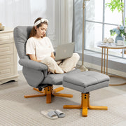 Recliner Swivel Chair with Footstool and Storage for Living Room Comfort, Light Grey
