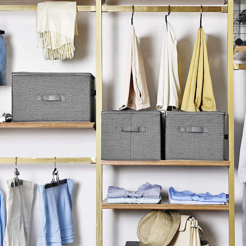 Foldable Fabric Storage Baskets Set of 3 with Handles for Shelves and Wardrobes by Songmics