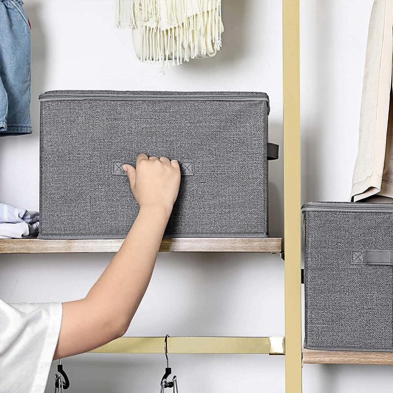 Foldable Fabric Storage Baskets Set of 3 with Handles for Shelves and Wardrobes by Songmics