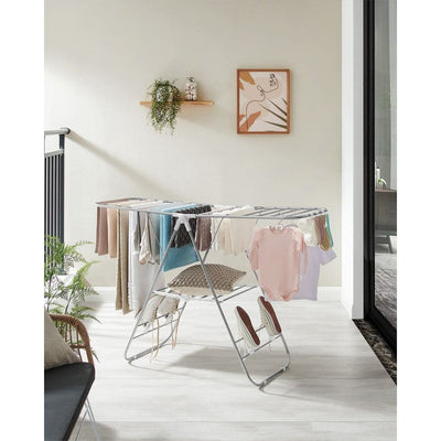 Foldable Clothes Airer Drying Rack - White/Silver Songmics
