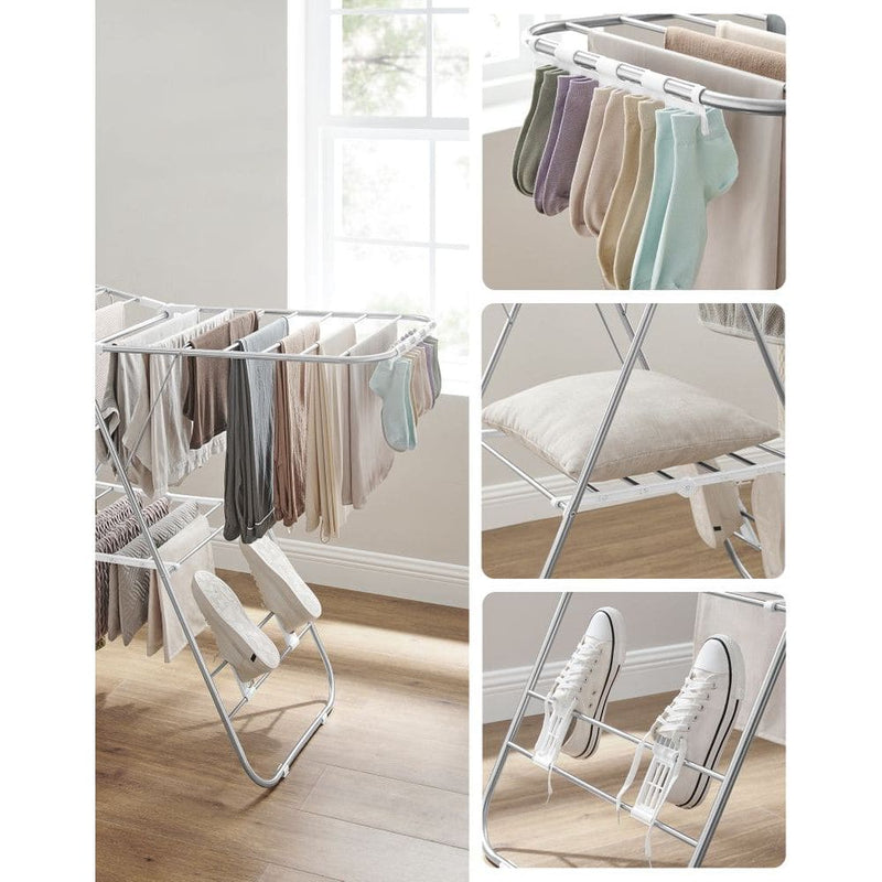 Foldable Clothes Airer Drying Rack - White/Silver