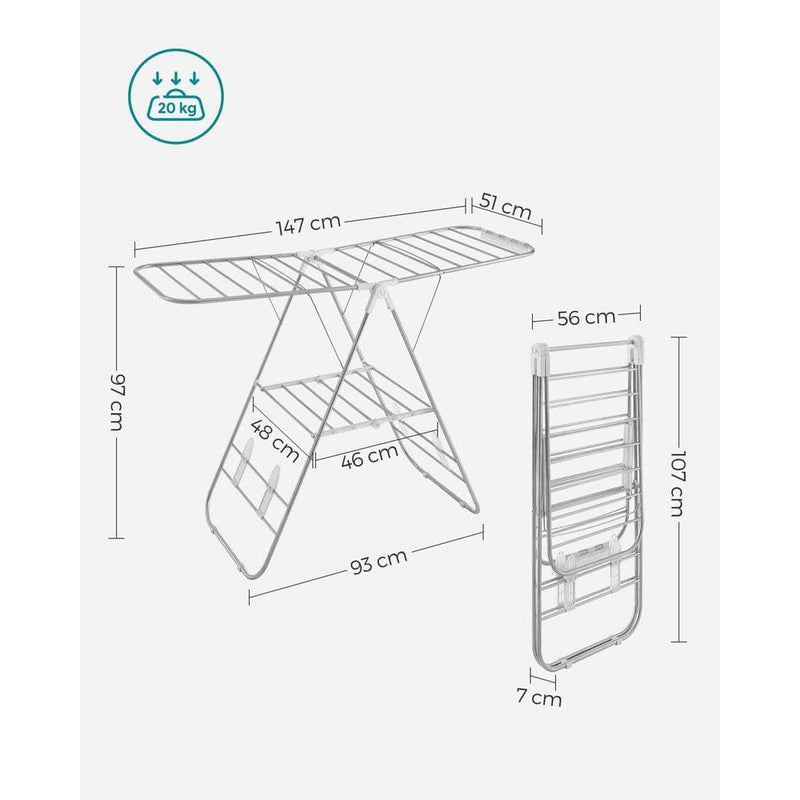 Foldable Clothes Airer Drying Rack - White/Silver