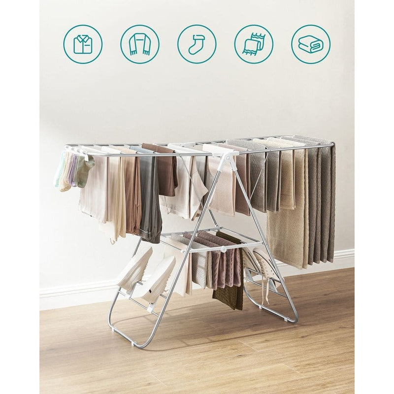 Foldable Clothes Airer Drying Rack - White/Silver