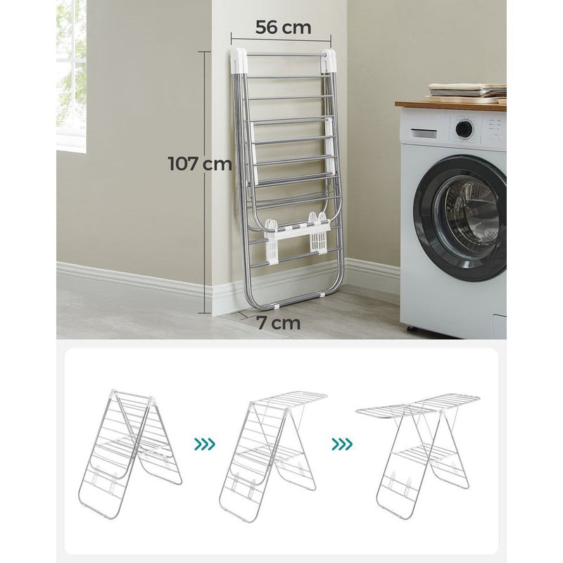 Foldable Clothes Airer Drying Rack - White/Silver