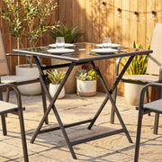 Foldable Square Garden Dining Table with Parasol Hole for Outdoor Meals and Easy Storage, Black