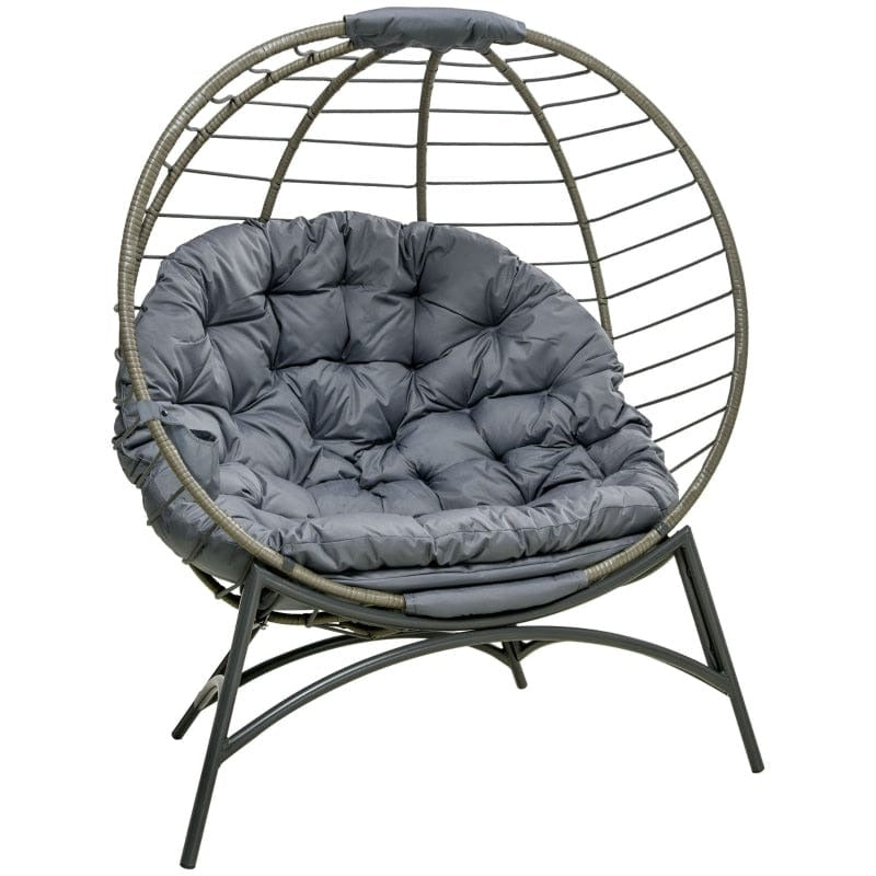 Foldable Rattan Egg Chair - Indoor/Outdoor - Grey/Black