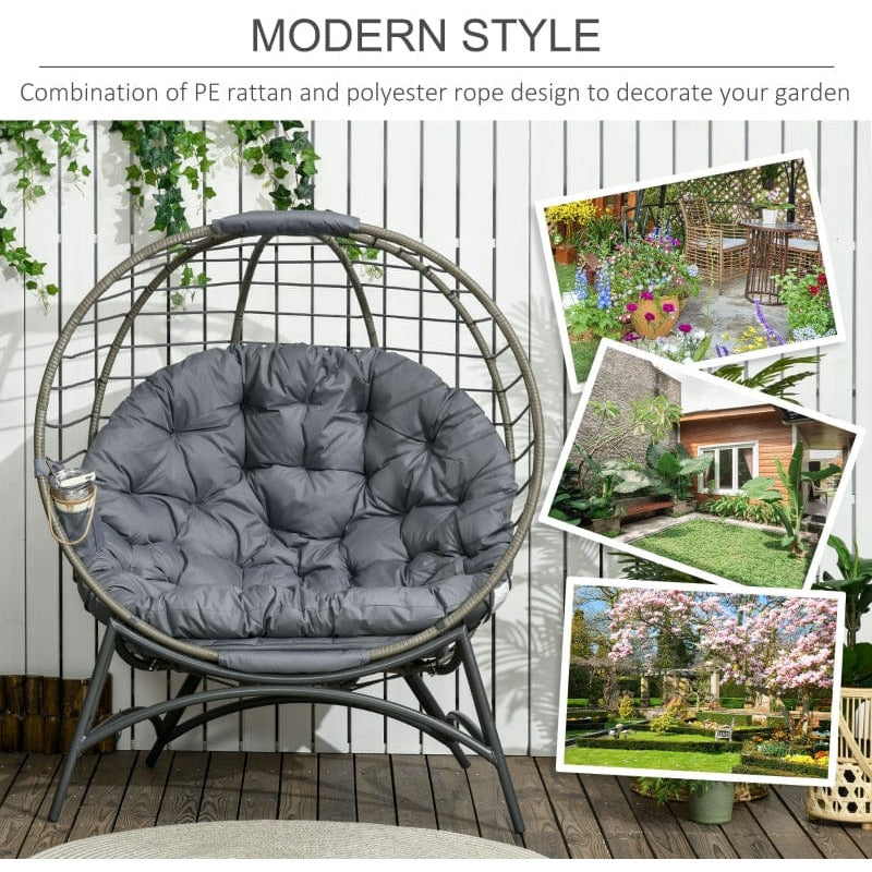Foldable Rattan Egg Chair - Indoor/Outdoor - Grey/Black