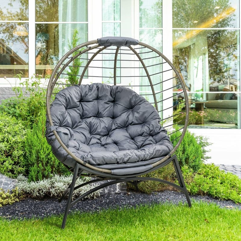 Foldable Rattan Egg Chair - Indoor/Outdoor - Grey/Black
