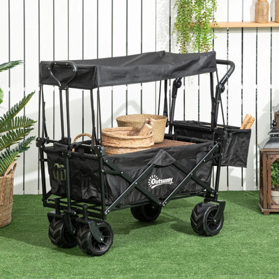 Folding Trolley Cart With Canopy, Black Outsunny