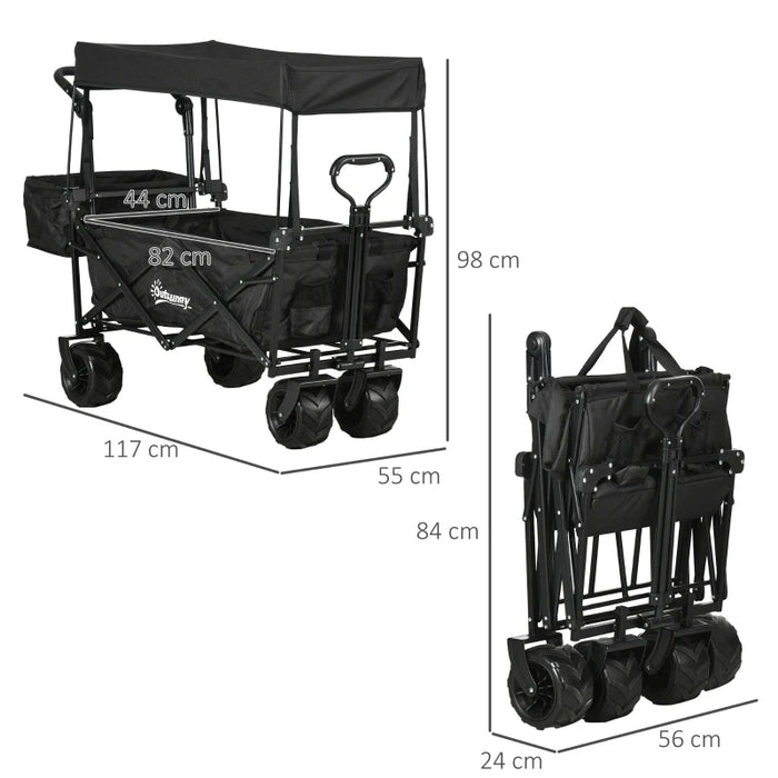 Folding Trolley Cart With Canopy, Black