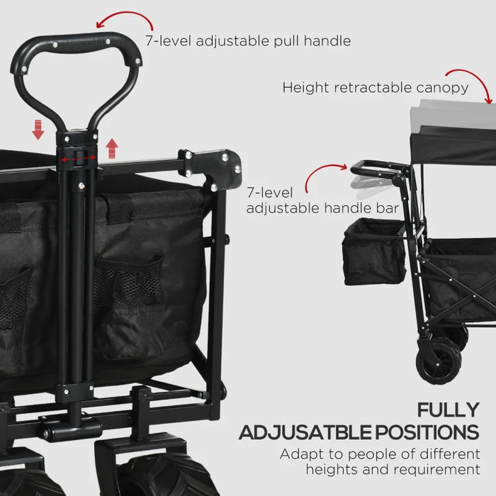 Folding Trolley Cart With Canopy, Black