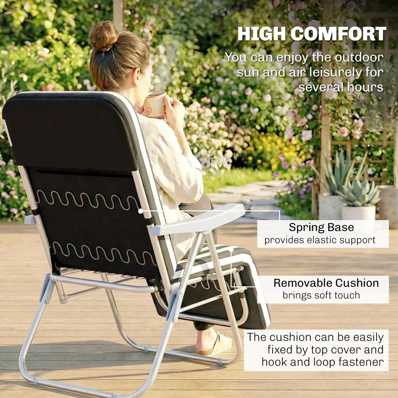 Folding Chairs For Patio Set of 2 with Adjustable Backrest and Thick Padded Cushions Grey and White