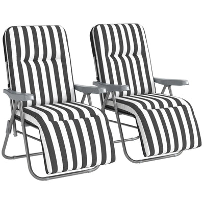 Folding Chairs For Patio Set of 2 with Adjustable Backrest and Thick Padded Cushions Grey and White Outsunny