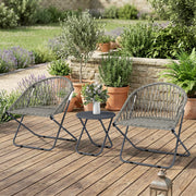 Folding Garden Bistro Set for 2 with Table and Chairs Ready Assembled Grey Rattan