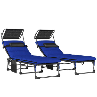 Folding Sun Loungers Set of 2 for Garden Relaxation with Adjustable Shade and Cushions Outsunny