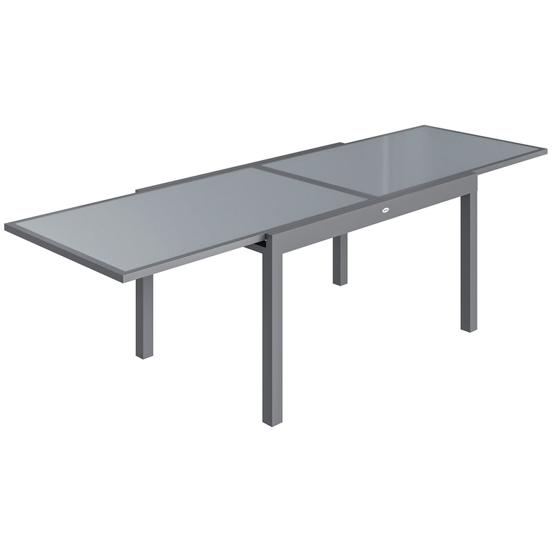 Extendable Garden Dining Table for 6 to 10 People with Easy Clean Glass Top Grey Outsunny