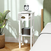 Slim Bedside Table Set with Drawer and Shelf for Small Spaces White Homcom