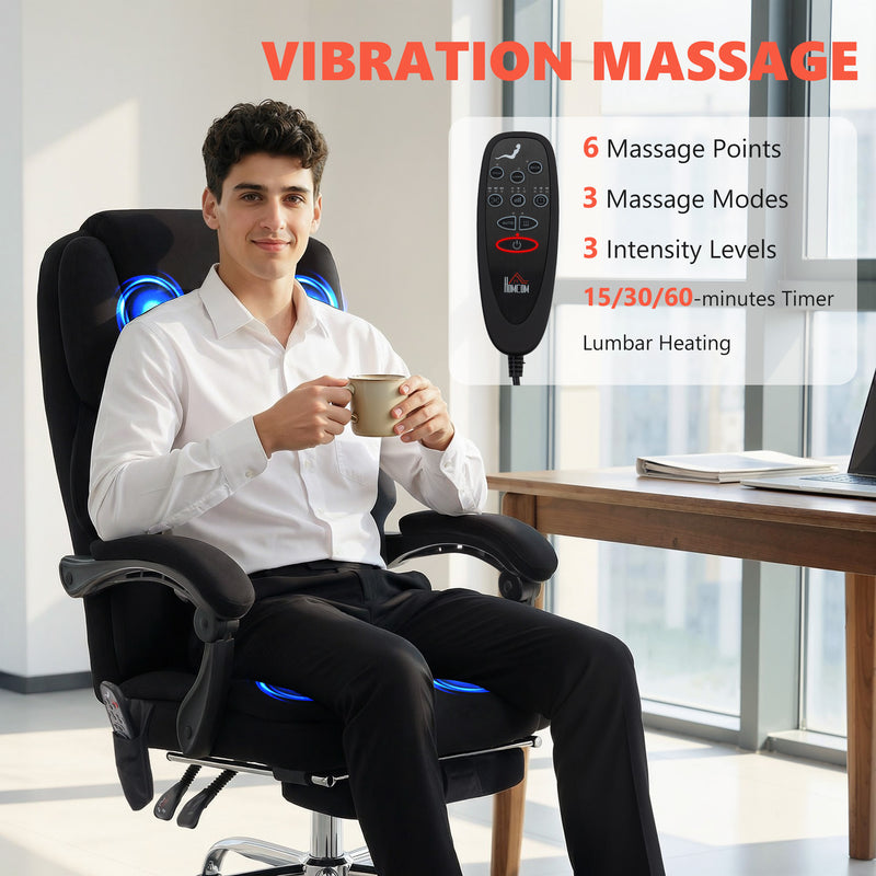Massage Office Chair with Reclining Back and Heated Lumbar Support Black AOSOM
