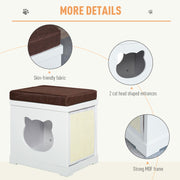 Cat House Bed with Soft Cushion and Removable Scratching Pad for Small Cats White AOSOM