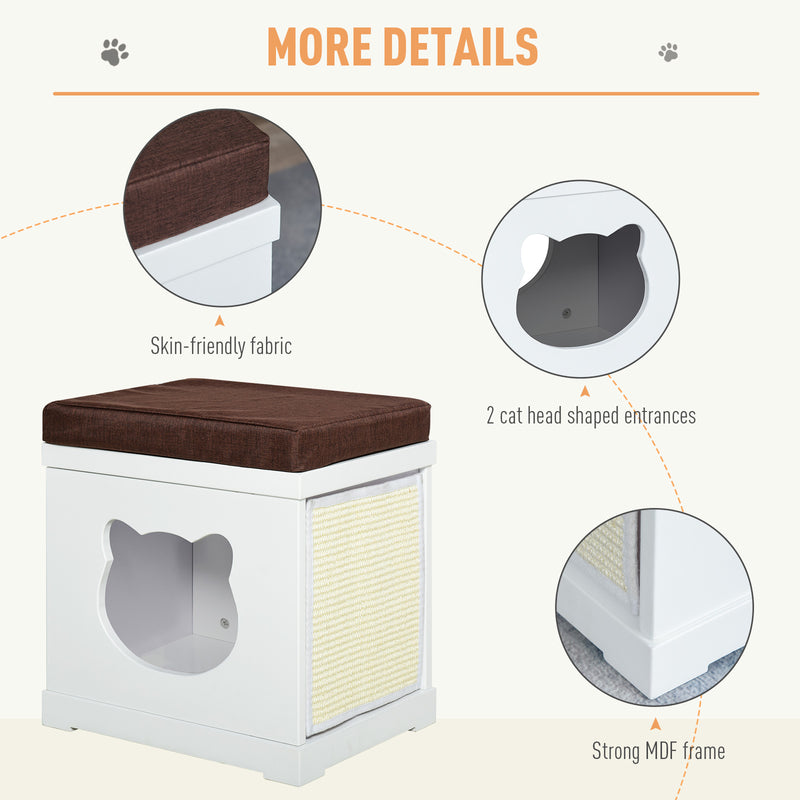 Cat House Bed with Soft Cushion and Removable Scratching Pad for Small Cats White AOSOM