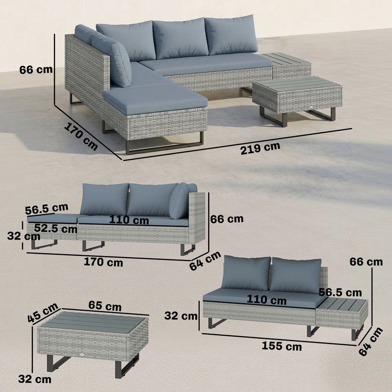 Rattan Corner Sofa Set with Adjustable Backrest for Spacious Outdoor Lounging, Grey