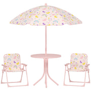 Kids Garden Table and Chair Set with Adjustable Parasol Rainbow Design 4pc Pink by AIYAPLAY Aiyaplay