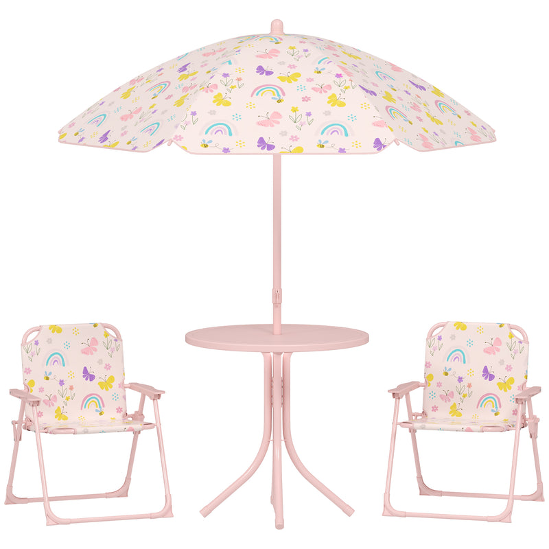 Kids Garden Table and Chair Set with Adjustable Parasol Rainbow Design 4pc Pink by AIYAPLAY Aiyaplay