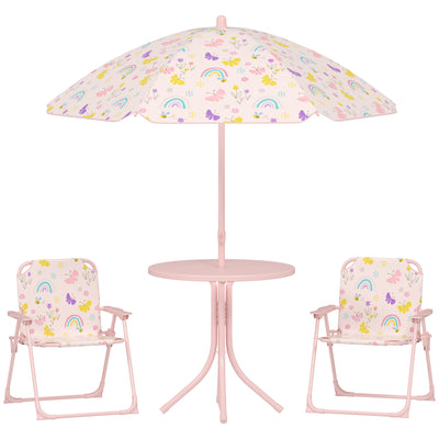Kids Garden Table and Chair Set with Adjustable Parasol Rainbow Design 4pc Pink by AIYAPLAY Aiyaplay