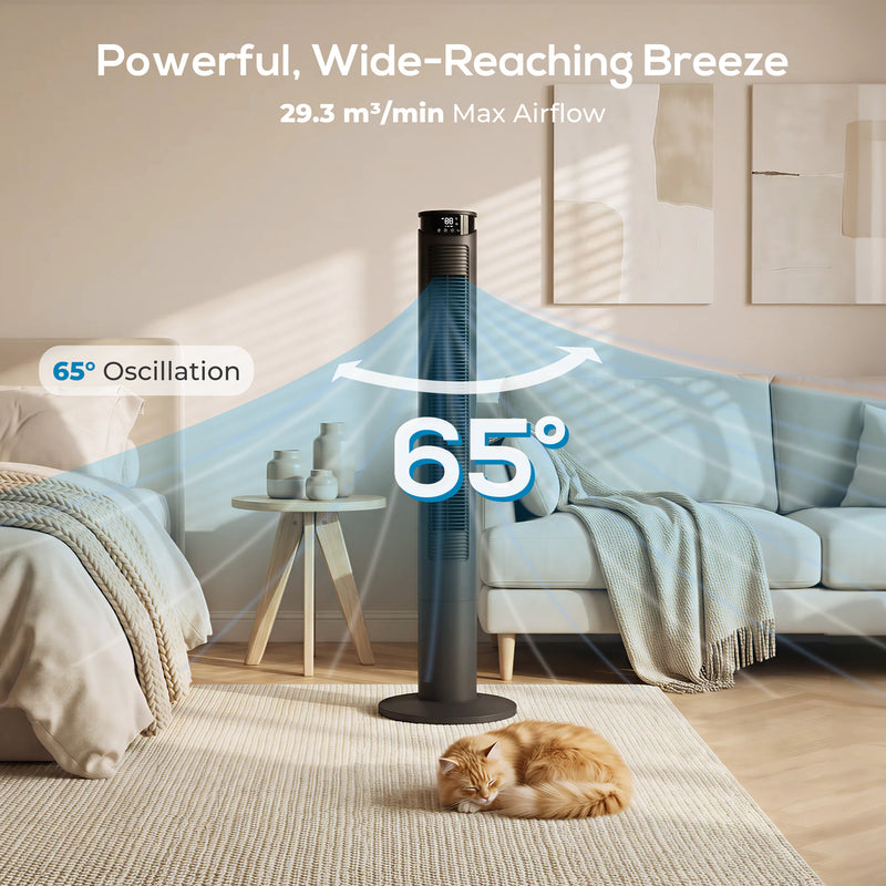 Tower Fan with Smart App Control and Quiet Sleep Mode for Cool UK Homes Black AOSOM