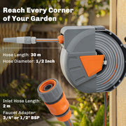 Retractable Garden Hose Reel With 30m Hose for Easy Watering and Cleaning Orange Outsunny