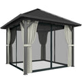 3x3m Metal Garden Gazebo with Waterproof Galvanised Steel Roof and Privacy Curtains for Year Round Outdoor Shelter Black Outsunny
