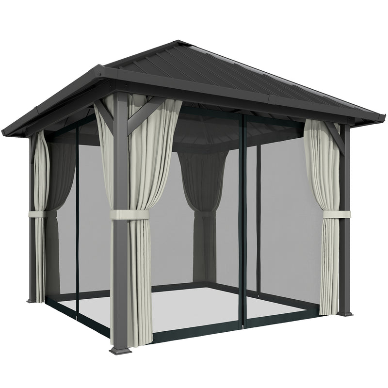 3x3m Metal Garden Gazebo with Waterproof Galvanised Steel Roof and Privacy Curtains for Year Round Outdoor Shelter Black