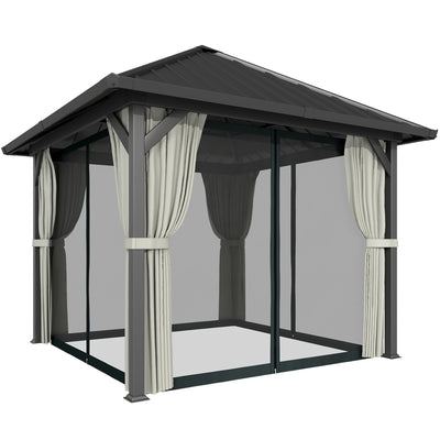 3x3m Metal Garden Gazebo with Waterproof Galvanised Steel Roof and Privacy Curtains for Year Round Outdoor Shelter Black Outsunny