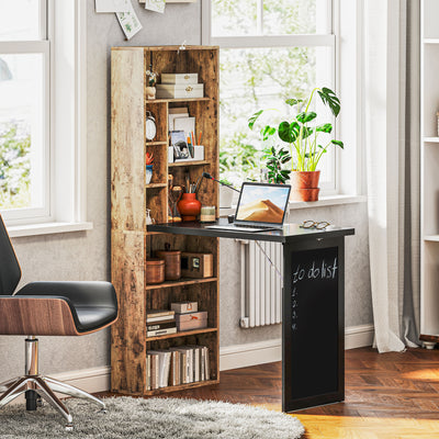 Folding Desk with Blackboard and Side Shelf Rustic Brown Home Office Workstation by HOMCOM