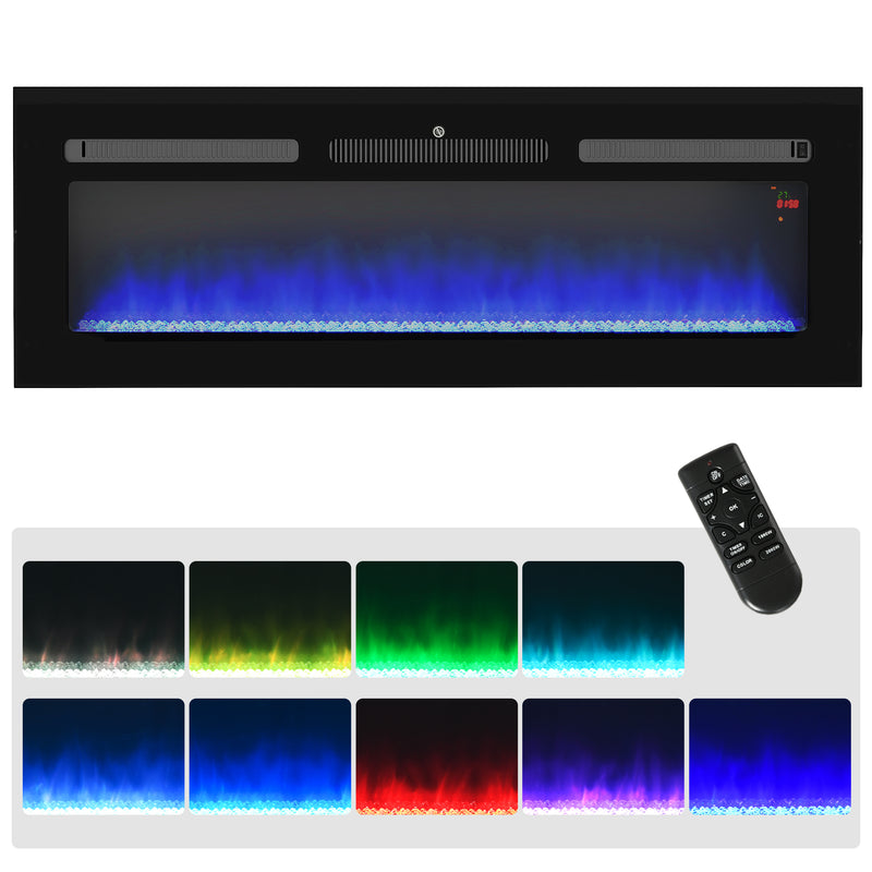 Wall Mounted Electric Fireplace 127cm with Remote Control and 9 Flame Colours Black