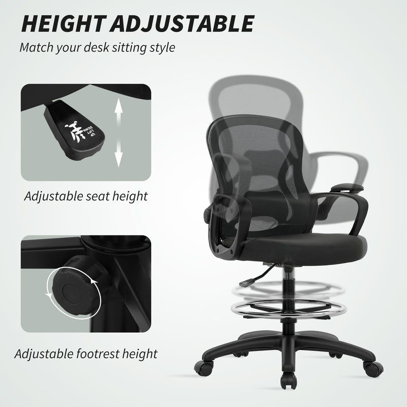 Ergonomic Mesh Drafting Office Chair With Lumbar Support And Footrest For Standing Desks Black