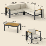 3-Piece Modular Garden Sofa Set with 12cm Cushions, L-Shaped Sofa and Coffee Table, Beige Outsunny