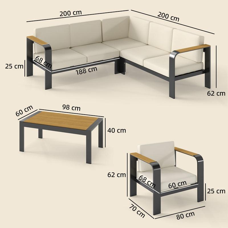 3-Piece Modular Garden Sofa Set with 12cm Cushions, L-Shaped Sofa and Coffee Table, Beige Outsunny