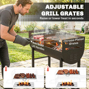 Half Drum Charcoal BBQ Grill Trolley with 2 Cooking Zones for Easy Family Barbecues Black Outsunny