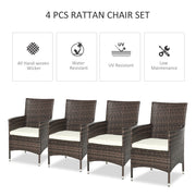 Set of 4 Brown Rattan Garden Dining Chair Set With Cream Cushions Ideal For Patio Or Outdoor Lounging