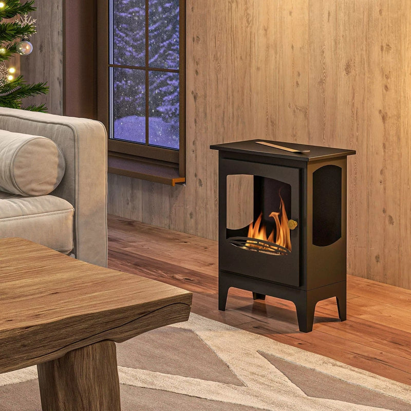 Image of a Black Free Standing Ethanol Fireplace