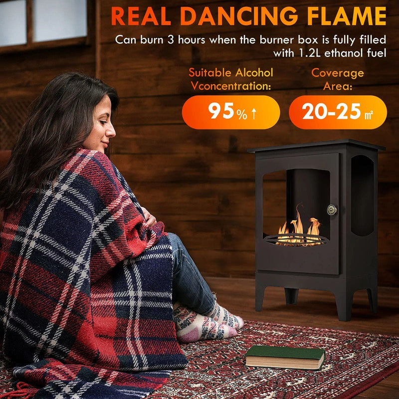 Image of a Black Free Standing Ethanol Fireplace
