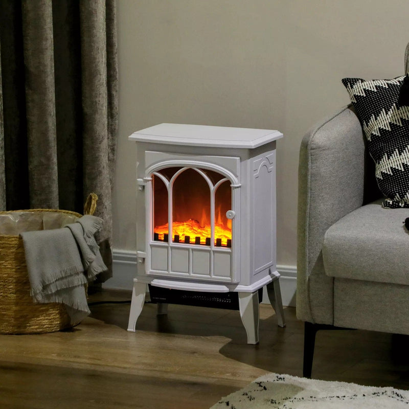 Image of a Free Standing White Electric Fire With Realistic Flame Effect