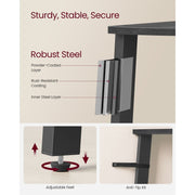 Image of a Freestanding 4 Shelf Corner Display Unit - Perfect for utilising unused spaces in the corners of your rooms. Finished in a stylish charcoal grey with a black metal frame. 