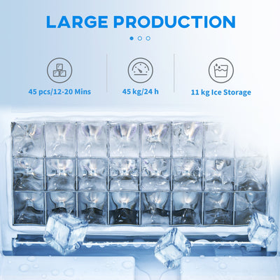 Freestanding Commercial Ice Maker | 45kg Daily Output | LCD Display | Silver & Black Homcom